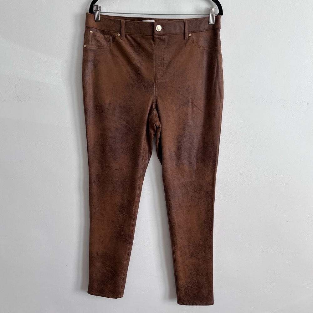 Chicos Brown Faux Suede Leather Skinny Pants